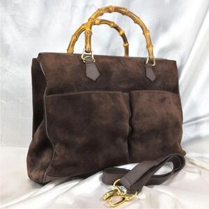 Gucci Brown Suede Bag with Bamboo Handles